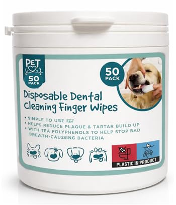 Dog Disposable Dental Cleaning Finger Wipes for Puppies & Dogs Tea Polyphenols Formula, Plaque and Tartar Reduction Teeth Cleaing Wipes 50 Pack (50)