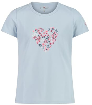 CMP Mädchen T-Shirt aus Piqué mit Herz Blumen Motiv Gr. 164 | schneller Feuchtigkeitstransport, atmungsaktives Material, geruchshemmende Behandlung, leichtes Tragegefühl