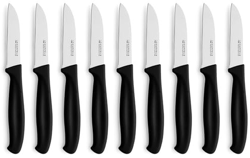 Kuppels KITCHEN LINE Messer-Set 9-tlg., scharfe Klingen aus 420HC-Stahl | Gemüsemesser, Schälmesser und Obstmesser sind in diesem schlanken, kompakten schwarzen Küchenmesser-Set vereint