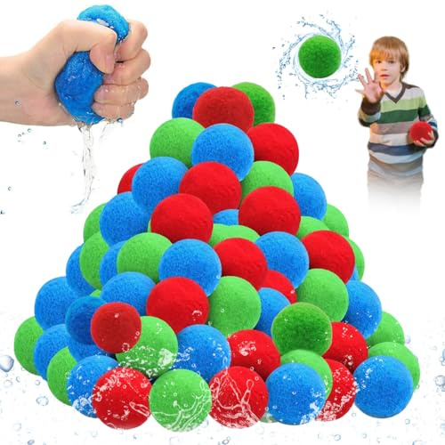 GTJEOI 50 Stück Wasserbomben Wiederverwendbar, Wasserbomben Bälle, Schwamm Ball Plüschbälle, Baumwoll Wasserbombens für Erwachsene, Plüschbälle Wasser für Sommer im Freien Strandparty