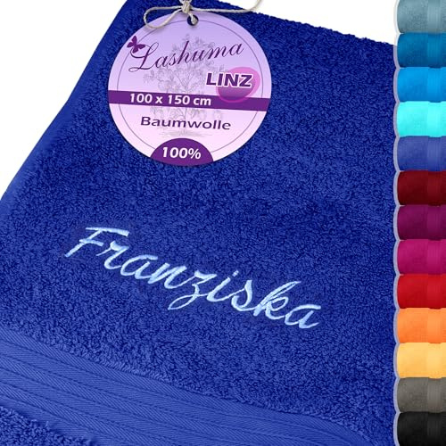 Lashuma Linz Handtuch Bestickt mit Namen, Strandtuch Blau - Königsblau, Badetuch 100x150