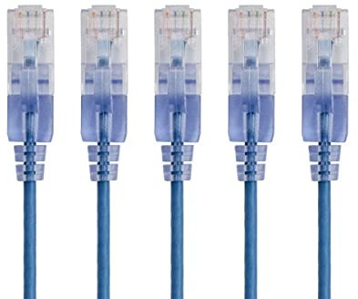 Monoprice Cat6A 50ft Blue 5-Pk Patch Cable UTP 30AWG 10G Pure Bare Copper Snagless RJ45 SlimRun Series Ethernet Cable