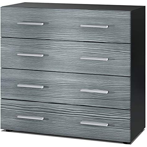 Vladon Sideboard Pavos, Kommode mit 4 Schubladen, Schwarz matt/Avola-Anthrazit (76 x 72 x 35 cm)