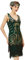 Babeyond – Robe à franges et col en V pour femme style 1920 Gatsby le Magnifique, Doré et vert foncé., L