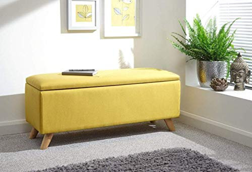 GFW Secreto Ottoman Storage Box - Contemporary Upholstered Fabric Storage Box with Lid. Storage Ottoman Window Seat for Bedroom, Living Room & Dining Room, Mustard