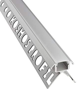 C-T77 LED Alu Fliesenprofil Ecke aussen 10mm silber + Abdeckung Abschlussleiste Fliesen für LED-Streifen-Strip 2m milky