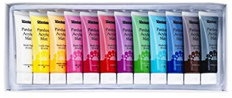 Panduro Acrylfarben Set mit 12 Tuben je 30 ml - bunte Acrylic Matt Farben für Leinwand, Papier, Holz, Stoff