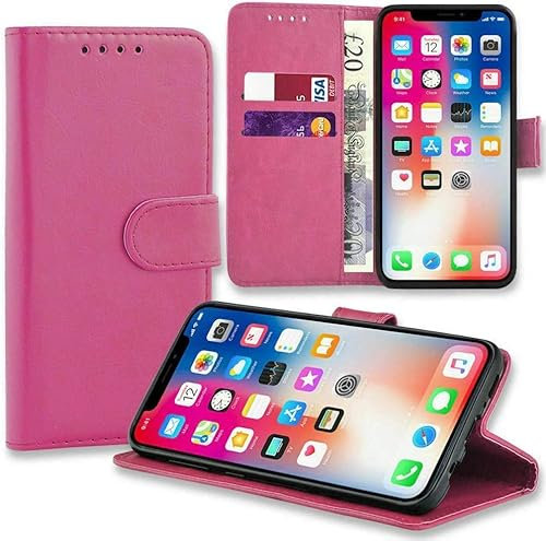 ASD Accessories iPhone 5-5S Wallet Flip Case - Leather Premium Folio Phone Cover [Kickstand] [Cash & Card Slots] [Magnetic Closure] Wireless Charging Compatible Real Leather For iPhone 5-5S (Pink)
