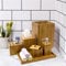Juego de accesorios de baño de bambú para inodoro, 6 piezas, dispensador de jabón, jabonera, soporte para cepillo de dientes, bandeja para inodoro natural