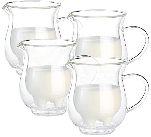 Cucina di Modena Euter: 4er-Set doppelwandige Milchkännchen im witzigen Euterdesign, 200 ml (Eutertasse, Kuhtassen, Mitbringsel)