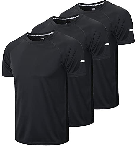 frueo Men's 1/3 Pack Workout Shirts Quick Dry Moisture Wicking Short Sleeve Mesh Athletic T-Shirts, 0520 3*black, S