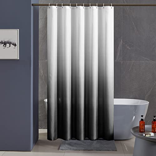 Furlinic Duschvorhang 180x200cm Textile Vorhänge aus Stoff Wasserdicht Anti-schimmel Waschbar Badezimmer Vorhang für Bad in Badewanne Weiß nach Schwarz mit 12 Duschringe.