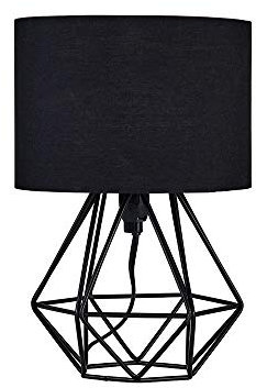 MiniSun | Small Modern Satin Black Metal Basket Table Lamp with a Black Fabric Shade | Table Lamps, Home Décor & Improvement Essential