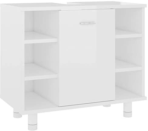 vidaXL Badezimmerschrank Unterschrank Badschrank Waschbeckenunterschrank Waschtischunterschrank Badmöbel Hochglanz-Weiß 60x32x53,5cm Holzwerkstoff