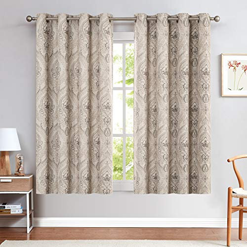 TOPICK Blickdicht Vorhänge Wärmeisoliert Verdunkelungsvorhang mit Ösen Blumen Muster Vintage Leinenoptik Gardine Lichtdicht Thermovorhang für Wohnzimmer Schlafzimmer 2 Stück H175xB130cm Taupe