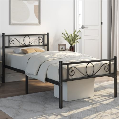 Yaheetech Cama Indivitual Hierro Cama Metálica para colchón de 90 x 190cm Cama Industrial Estructura Metal