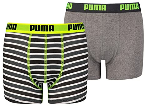 Puma Unisex Kinder Boys Everyday Striped Boxers Unterwäsche, Fluo Yellow/Grey, 164 EU