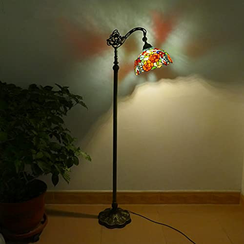 LED Wohnzimmer Stehleuchte Mit Schalter Vintage Tiffany Stil Dekoration Stehlampe Retro Standleuchtefür Schlafzimmer Cafe E27 verstellbare Lampenfassung H165CM Ø30cm Lampenschirm aus Buntglas