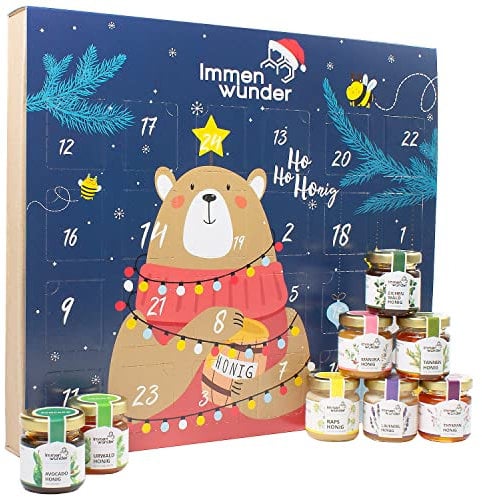 Immenwunder Honig Adventskalender - Inklusive Manuka Honig - Mit 24 schmackhaften Honigen gefüllt (24 x 50g) - Zum selber Freuen & Verschenken - 1200g Qualitätshonig für eine leckere Weihnachtszeit