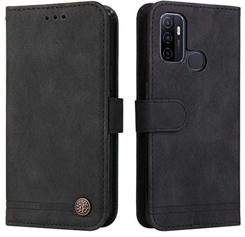 SEAHAI Hülle für Oppo A53s / Oppo A53 Handyhülle, Premium PU Leder Flip Brieftasche Schutzhülle mit Standfunktion/Kartenfach/Magnetisch Stoßfeste Lederhülle Ultra-dünn Klapphülle - Schwarz