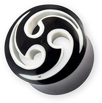 Fly Style Flesh-Tunnel aus Horn oder Holz - Flesh-Plug Triskele Tomoe, Grösse:10 mm (Paar)