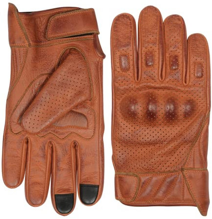 Vance Leather' Men's Premium Waxed Austin Brown Leather Perforated Motorcycle Gloves (Large, Austin Brown)