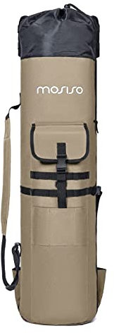 MOSISO Angelrutentasche, Angelrutenhalter, Wasserdicht Langlebig Große Kapazität Angelausrüstung Organizer Reisetasche Schultertasche Aufbewahrungstasche mit 5 Angelruten, Khaki