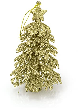 Carousel Home Gold Glitter Christmas Tree Shaped Hanging Decoration | Novelty Hanging Christmas Tree Ornament | Xmas Bauble Christmas Bauble Christmas Decor