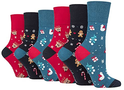 Gentle Grip 6 Pairs Ladies Christmas Socks Womens Novelty Design Xmas Gift Socks