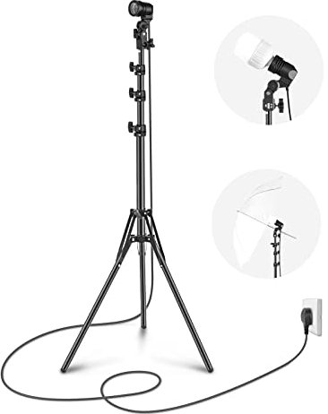 NEEWER E26 E27 AC Ceramic Socket Lamp Holder with Light Stand Mount, Umbrella Holder, 10.5ft/320cm Prolonged Power Cord&71”/180cm Reversible Light Stand&Porcelain Lamp Socket for Studio Photography