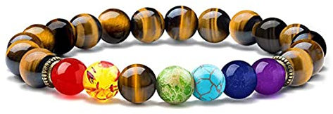 Widamin Tigerauge Armband, 8mm Chakra Armband Natürliche Energiesteinen Yoga Armbänder für Familie und Freunde