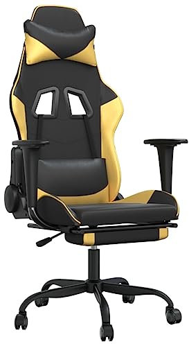 vidaXL Chaise de Jeu avec Repose-Pied Pivotante Chaise d'Ordinateur Fauteuil Siège de Bureau Ergonomique Intérieur Noir et Doré Similicuir