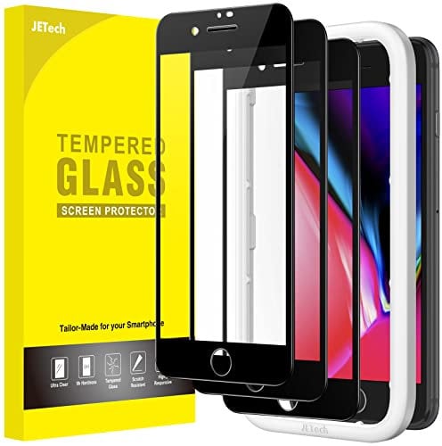 JETech Full Screen Schutzfolie für iPhone 8 Plus/7 Plus 5,5 Zoll, Schwarzer Rand Panzer Schutz Glas Folie Displayschutz mit Einfaches Installationswerkzeug, HD Klar, 3 Stück (Schwarz)