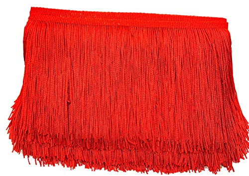 10cm x 2m Fransenborte Fransenbordüre Fransenband Dekoband Tanzfransen Schnittfranse Seide Quaste Fransen-Borten Bänder zum Nähen,DIY Basteln,Kleidung Dessous Kostüme Vorhänge Dekoration,Rot A