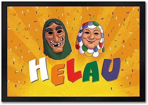 speecheese Helau Mainzer Fasching Fußmatte in 35x50 cm mit Kostümmasken um Jecken und Narren zu Karneval und Fasching zu begrüßen und die fünfte Jahreszeit einzuläuten