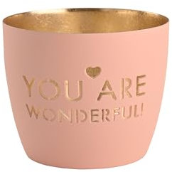 Windlicht Madras You Are Wonderful! pastellrosa/Gold Eisen Höhe 8,5 cm