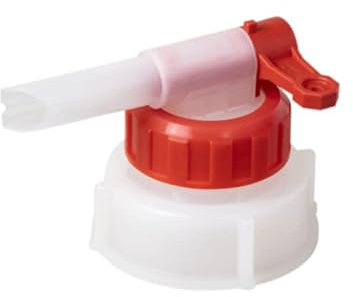 Jerrycanshop - Rubinetto dosatore per tanica DIN 51 – Rubinetto per tanica impilabile (UN) con bocca DIN51 – HDPE (plastica) – rosso bianco