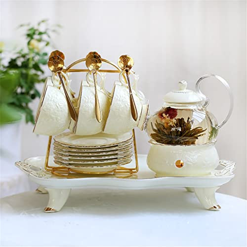 Rose Embossed English Afternoon Tea Set Ceramic Glass Ceramic Teapot Set (Rose As Shows)