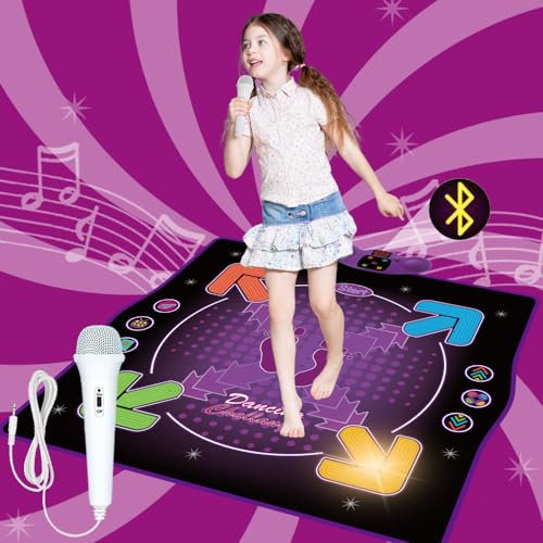WuZhuangYuan Kinder-Tanzmatte mit Licht, Kleinkind-Tanzmatte, Kinder-Musik-Spielmatte, frühes Lernspielzeug mit Mikrofon, kann singen und tanzen; Geschenk für 3-12 Jahre alte Jungen und Mädchen