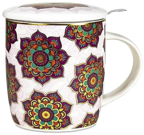 Taza de té Mandala roja taza de porcelana fina infusor inoxidable Cup 400 ml