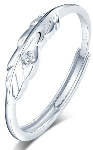 VIKILEE S925 Sterling Silber Ringe Damen Ringe Feder Form Open End Ringe für Freundin Jahrestag Hochzeit Ringe