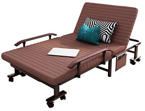 Doppelklappbett, mit Matratze, tragbares, faltbares Gästebett, Zustellbett für Erwachsene mit luxuriösem Memory, 5-Zoll-Schaumstoffmatratze und superstabilem Rahmen, 4 Größen/Braun