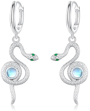 Mondstein Schlange Ohrring, 925 Sterling Silber Vintage Schlangen Huggie Creolen Tropfen Ohrringe Schmuckstücke für Frauen (Mondstein)