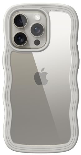 JETech Niedliche Hülle für iPhone 15 Pro 6,1 Zoll, Wellen Lockige Form Stoßfestes Handy Schutzhülle für Frauen und Mädchen, Klare Harte PC Rücken (Titan Natur)