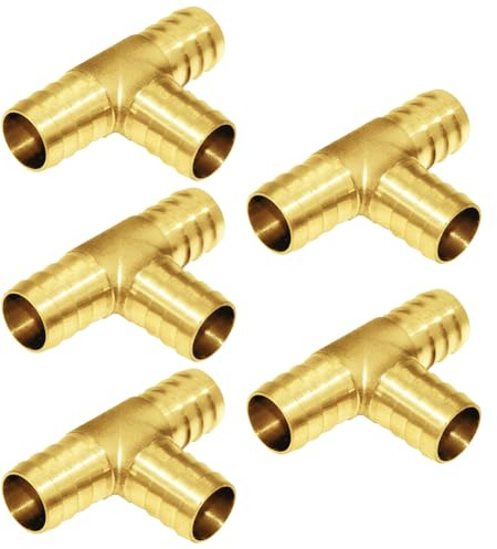 Joywayus 5PCS 5/8 Hose Barb, Tee T 3 way Union Fitting Intersection/Split Brass Water/Fuel/Air