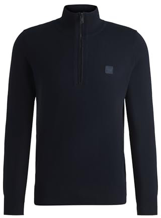 BOSS Mens Kanobix S Logo-Patch Zip-Neck Sweater in Cotton and Cashmere