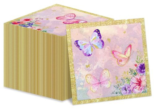100 Stück Schmetterlingsservietten, 33 x 33 cm, rosa Blumen-Papierservietten, Frühlingsblumen, Party-Servietten, dekorative Papierservietten für Hochzeit, Blumen, Frühling, Schmetterling,