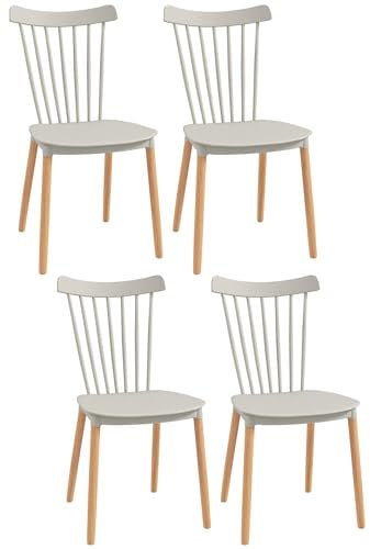 HOMCOM Lot de 4 chaises de Salle à Manger, chaises de Cuisine, Style scandinave, Dossier Haut, Assise en polypropylène, Pieds en hêtre, pour Salon, Chambre, Cuisine, Bureau, Gris