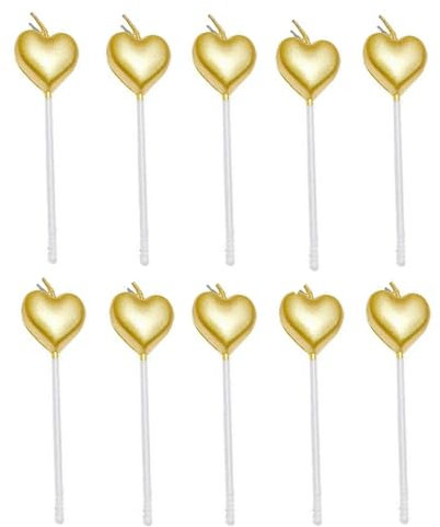 ZHjuju Herzform Geburtstagskerzen,10 Pcs Liebe Herz Kerze Geburtstag Valentinsparty Hochzeits-Cupcake-Topper Cake Topper Dekorationen Geburtstagskerzen für Kinder Geburtstag Hochzeit, Gold