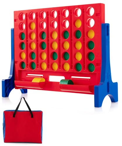 GYMAX Giant Four in a Row, Wall Mounted 4 to Score Jumbo Game with Carrying Bag & 42 Chesses, Indoor Outdoor Connect 4 Family Games for Kids Adults (Red)